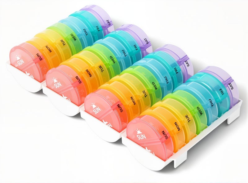 XL Monthly Pill Organizer 2 Times A Day AMPM One Month Pill Box 28 DayDaily Pill Case Large 4 Week Big Compartments for Pills Vitamin Fish Oil Supplements Rainbow